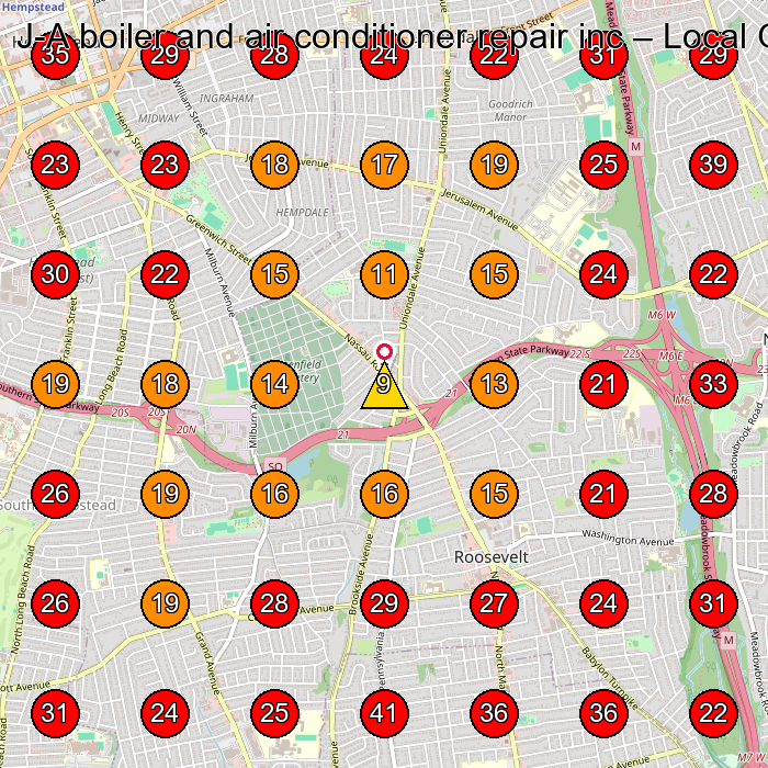 J-A boiler and air conditioner repair inc GeoGrid visibility map for Hvac Contractor in Hempstead